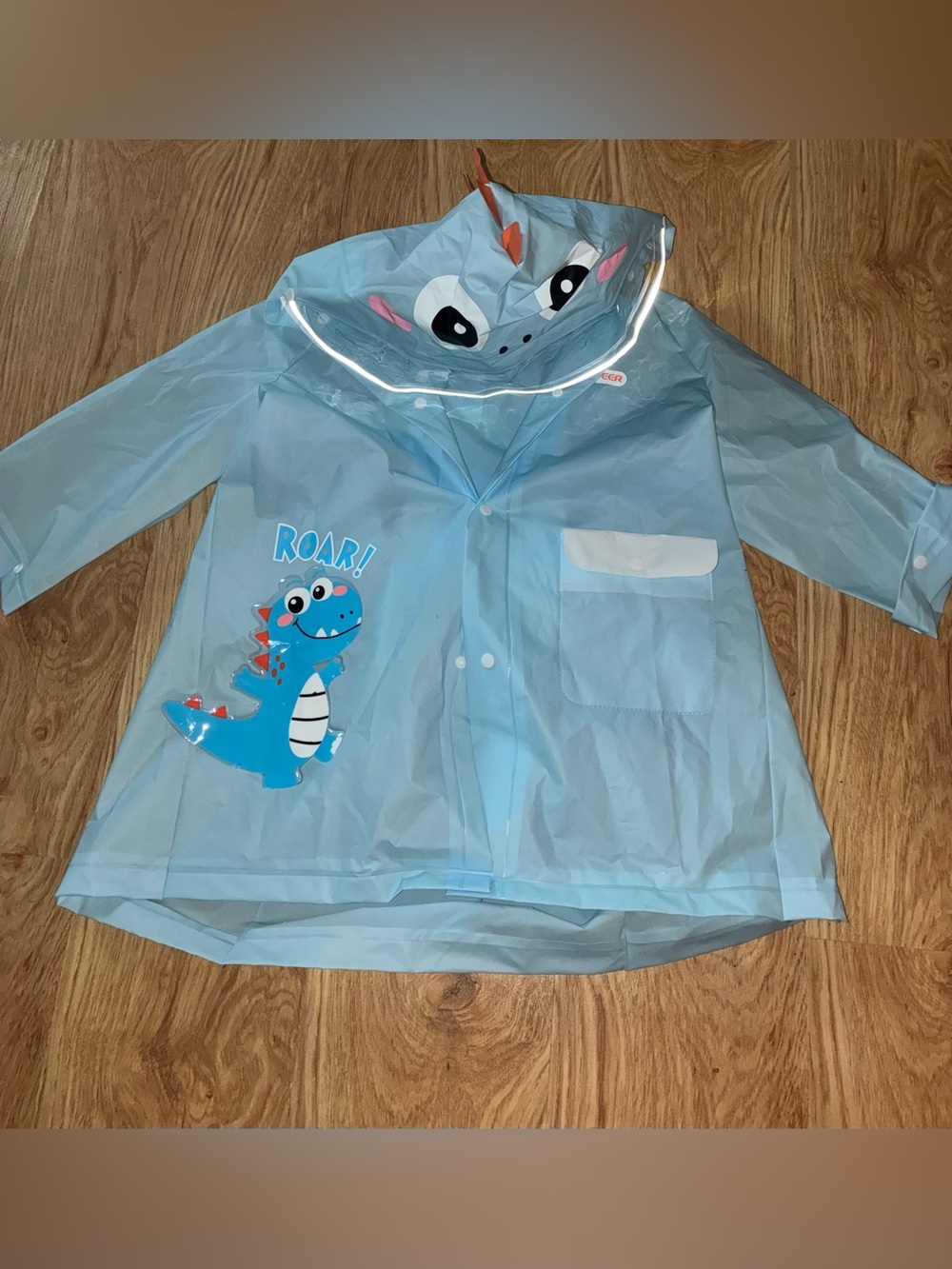 New Kids Light Blue Dinosaur Dragon Raincoat with Hood